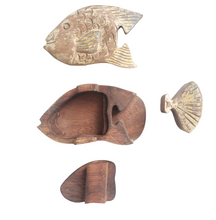 Home Decor. Table Decor-Storage Accessory.
Hand Carved Wooden Fish, Trinket / Puzzle Box, "Pacific Fish".