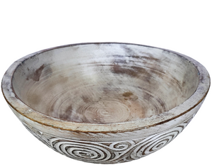 Home Decor: Handmade Carved Tribal Pattern Rustic Wooden Bowl.