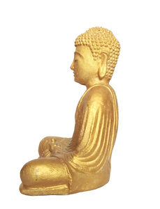 TABLE - OUTDOOR DECOR: Beautiful  Stone Meditating Buddha, sitting in Lotus Pose. " Golden Buddha".