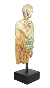 Home Decor. Contemporary Serene Buddhist Monk Wooden Statue mounted on a rustic wooden base.