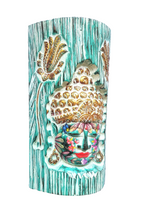 Home Decor. Wall - Table Ornament. Wooden Buddha Face Carved in a Log with Colourful Floral Design.