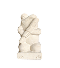 TABLETOP / GARDEN DECOR / FIGURINE: Handcrafted Cute Frog Sculpture in sandstone playing the flute.