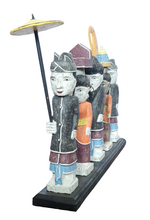Home Decor. Tabletop Sculpture. Hand Carved and Painted Solid Wooden Figurines on a Pedestal - Melasti, a Hindu Ceremony.