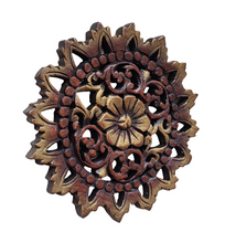 Round Wooden Carved Floral Wall Art Decor.