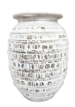 Home Decor: Table - Floor Accent. Handmade Carved Tribal Pattern Wooden Pot.