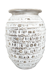 Home Decor: Table - Floor Accent. Handmade Carved Tribal Pattern Wooden Pot.