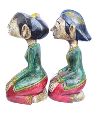 HOME DECOR - TABLETOP FIGURINES - Vintage set of two handcrafted wooden Javanese style Loro Blonyo wedding figures.
