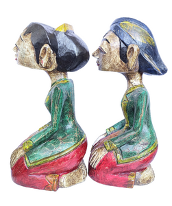 HOME DECOR - TABLETOP FIGURINES - Vintage set of two handcrafted wooden Javanese style Loro Blonyo wedding figures.