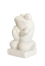 TABLE / GARDEN DECOR / FIGURINE: Hand carved Cute Frog Sculpture in sandstone playing the cymbal.