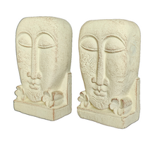 Home Decor. Table - Garden Accents. Pair of Hand Carved stone Face Sculptures with floral design, "Harum Couple".