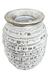 Home Decor: Table - Floor Accent. Handmade Carved Tribal Pattern Wooden Pot.