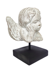Home Decor. Table Ornament. Stone Angel Cherub on Stand.