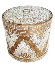 Table Decor - Storage Accessory. Stunning Handcrafted woven bamboo and hand painted box with mandala design.