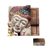 Table Decor - Storage Accessory. Hand-carved Wooden Trinket - Puzzle Box, "Glorious Buddha"