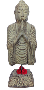 Home Decor. Tabletop Stone Sculpture. Lord Buddha bust mounted on a floral base.