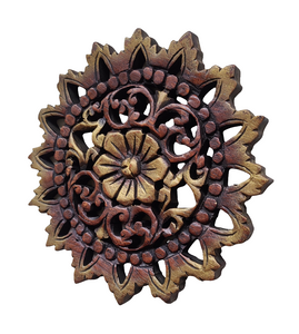 Round Wooden Carved Floral Wall Art Decor.