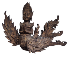 Teak Wood Carved Kinnara, Thai Bird Wall Art.