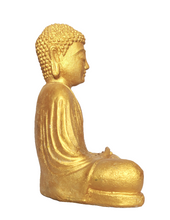 TABLE - OUTDOOR DECOR: Beautiful  Stone Meditating Buddha, sitting in Lotus Pose. " Golden Buddha".