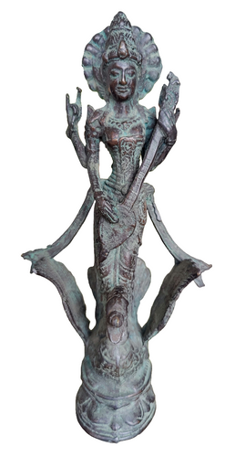Table Decor.  Bronze Statue of 4 Armed Goddess Saraswati on a Swan.