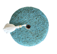 Table Decor - Storage Accessory. Beautiful Handcrafted Round Woven Bamboo Beaded box with tassel.
