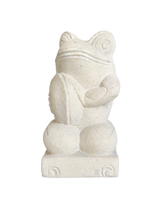 TABLE / GARDEN DECOR / FIGURINE: Hand carved Cute Frog Sculpture in sandstone playing the cymbal.