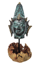 Home Decor Idol. Bronze Lord Vishnu Head Statue on a driftwood base.