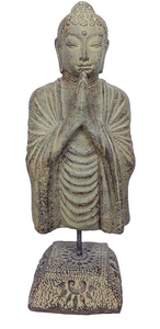 Home Decor. Tabletop Stone Sculpture. Lord Buddha bust mounted on a floral base.