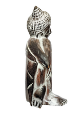 Table Decor. Handcrafted Wooden Dreaming Buddha Sculpture, Resting Head on Knee.