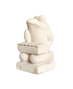 TABLE/GARDEN DECOR: Handcrafted Cute Frog Sculpture in sandstone playing the xylophone.