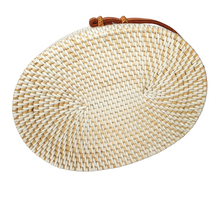 HANDBAG: HANDWOVEN OVAL SLING / CROSSBODY BRAIDED BAG.