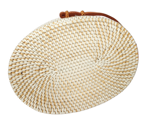 HANDBAG: HANDWOVEN OVAL SLING / CROSSBODY BRAIDED BAG.