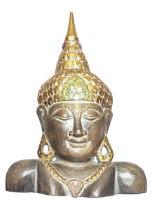 Home Decor. Tabletop Accent. Beautiful and Serene Handcrafted and Painted Wooden Buddha Bust.