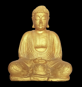 TABLE - OUTDOOR DECOR: Beautiful  Stone Meditating Buddha, sitting in Lotus Pose. " Golden Buddha".