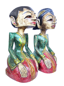 HOME DECOR - TABLETOP FIGURINES - Vintage set of two handcrafted wooden Javanese style Loro Blonyo wedding figures.