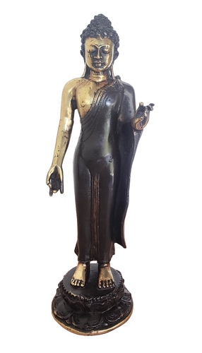 Home Decor. Tabletop Idol. Enlightened Lord Buddha Bronze Standing Sculpture.