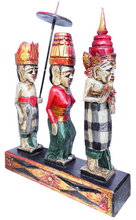 Home Decor. Tabletop Sculpture. Hand Carved and Painted Solid Wooden Figures on a Floral Pedestal - Melasti, a Hindu Ceremony.
