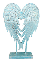 Home Decor Ornament. Angel Wings Sculpture Statue On Stand, Hand Carved and Painted.