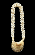 Home Decor - Wall Accent. Vintage Mother Of Pearl Curved Necklace with Cowrie Shells.