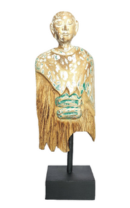 Home Decor. Contemporary Serene Buddhist Monk Wooden Statue mounted on a rustic wooden base.