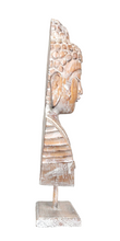 Home Decor. Tabletop Idol. Handcrafted Wooden Serene Meditating Buddha Bust On a Rustic Stand.