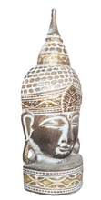 Home Decor. Wall Hanging - Tabletop Accent. Meditating Wooden Buddha Head Sculpture, Hand Carved Statue.