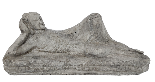 Home Decor Statue. Resting Lord Buddha stone sculpture in vintage finish.
