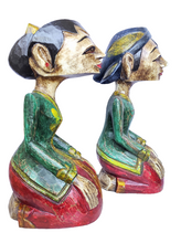 HOME DECOR - TABLETOP FIGURINES - Vintage set of two handcrafted wooden Javanese style Loro Blonyo wedding figures.