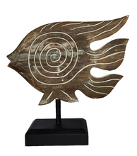 Home Decor. Tabletop Showpiece. Hand Crafted and Painted Wooden Fish Statuette, "Lone Swimmer".