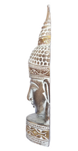 Home Decor. Wall Hanging - Tabletop Accent. Meditating Wooden Buddha Head Sculpture, Hand Carved Statue.