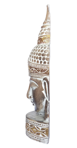 Home Decor. Wall Hanging - Tabletop Accent. Meditating Wooden Buddha Head Sculpture, Hand Carved Statue.