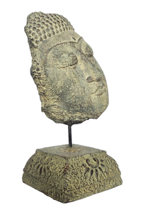 Home Decor: Table - Outdoor Idol.
Sleeping buddha head sculpture on a floral base in stone.