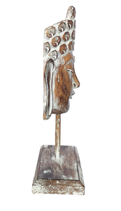 Home Decor Showpiece. 
Wooden Buddha Mask Sculpture on Stand Carved by Hand, "Inspiring Buddha" .