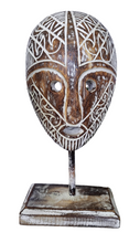 Home Decor. Tabletop Sculptures. Carved Motif Tribal Wooden Head Masks.
