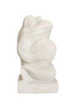 TABLE / GARDEN DECOR / FIGURINE: Hand carved Cute Frog Sculpture in sandstone playing the cymbal.